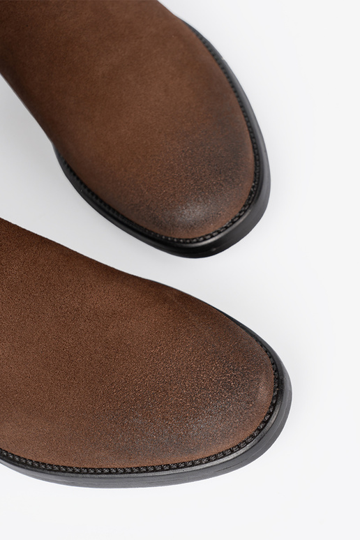 brūnas krāsas āda zābaki ar volānu augšdaļu Sergio Leone