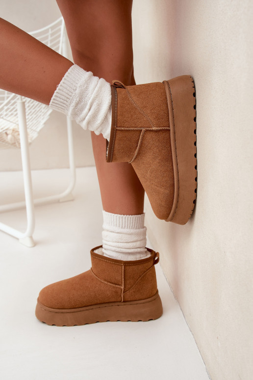 sniega apavi Sieviešu ar platformu siltināti ar kažokādu brūnas krāsas Vesirae