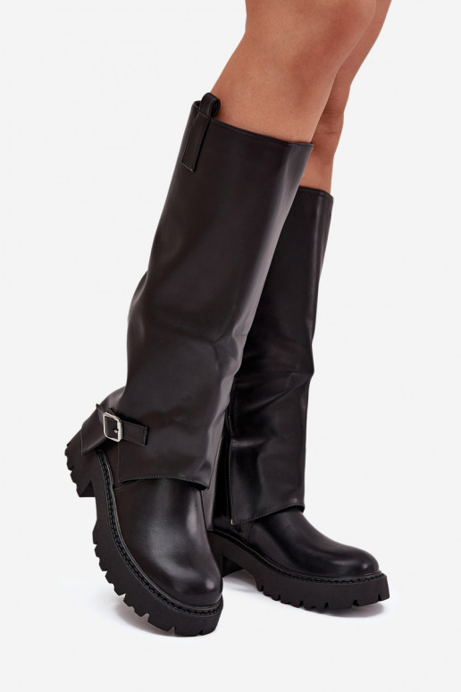 siltināti garie zābakiINyIniniętą CholeInką I ar sprādzēm melnas krāsas Fiorae