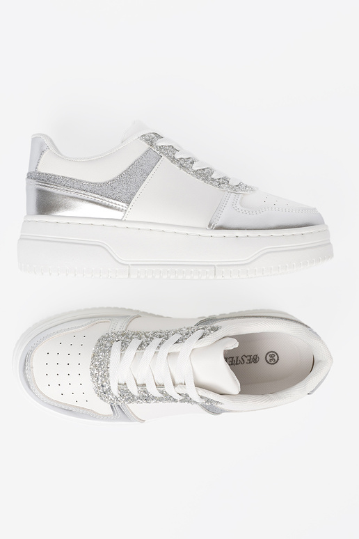 Baltas Sudrabs Sporta apavi z połyskującymi detalami