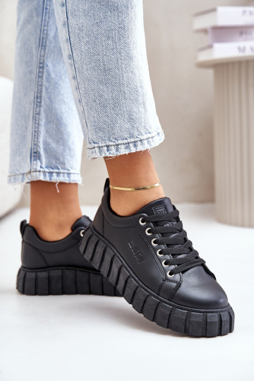 siltināti Sneakers modeļa apavi Sieviešu Big Star MM274617 melnas krāsas 2