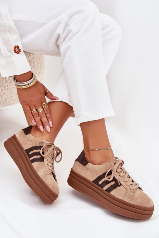 Sneakers modeļa apavi Sieviešu ar platformuIeslēgtsturalnego zamšādasu smilšu krāsas Eldira
