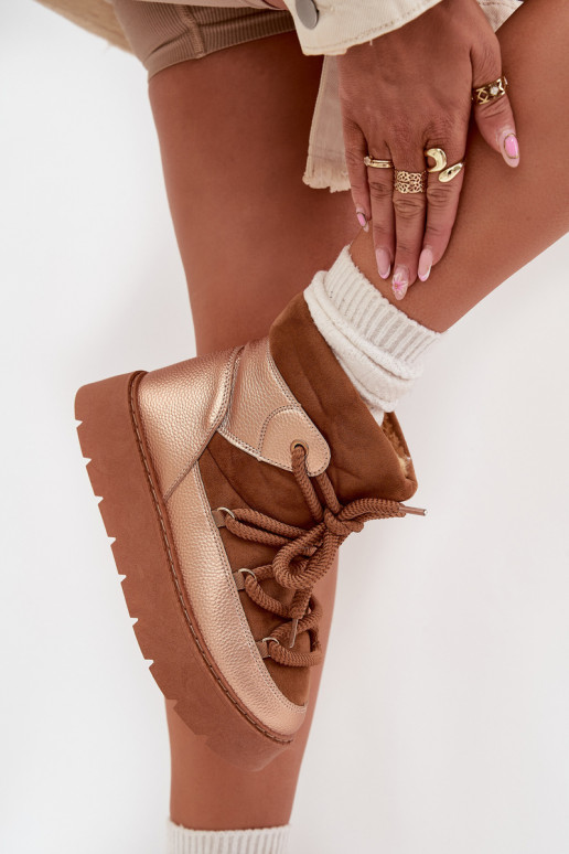 Zems sniega apavi Sieviešu siltināti ar kažokāduGrubym INiązaniem brūnas krāsas Xarina