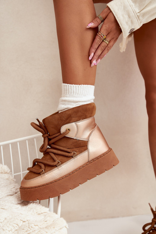 Zems sniega apavi Sieviešu siltināti ar kažokāduGrubym INiązaniem brūnas krāsas Xarina