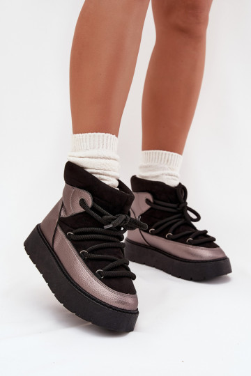 Zems sniega apavi Sieviešu siltināti ar kažokāduGrubym INiązaniem melnas krāsas Xarina 2