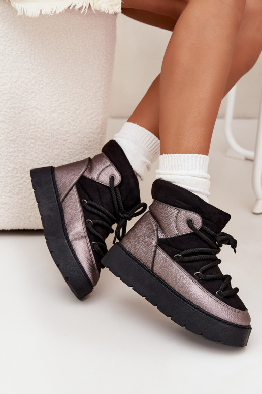 Zems sniega apavi Sieviešu siltināti ar kažokāduGrubym INiązaniem melnas krāsas Xarina