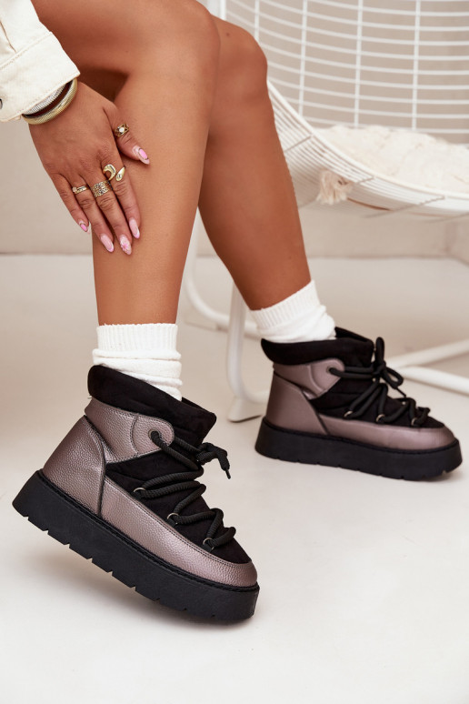 Zems sniega apavi Sieviešu siltināti ar kažokāduGrubym INiązaniem melnas krāsas Xarina