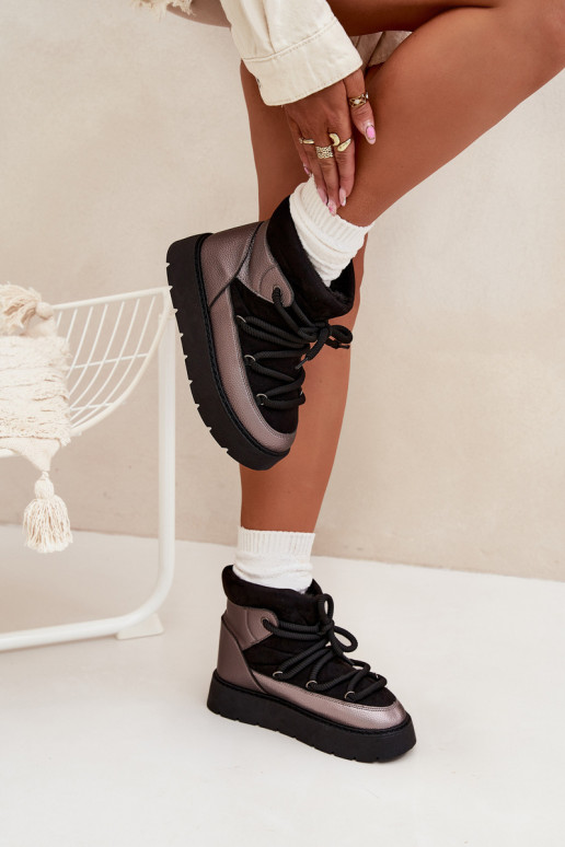 Zems sniega apavi Sieviešu siltināti ar kažokāduGrubym INiązaniem melnas krāsas Xarina