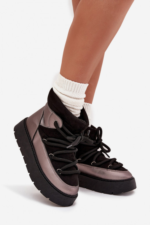 Zems sniega apavi Sieviešu siltināti ar kažokāduGrubym INiązaniem melnas krāsas Xarina