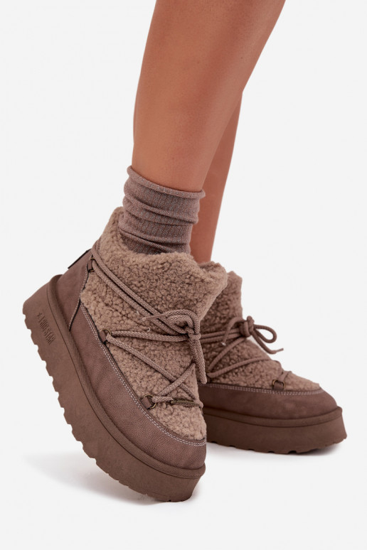 sniega apavi Sieviešu ar platformu ar kažokādu Typu Baranek Big Star SS274112 brūnas krāsas