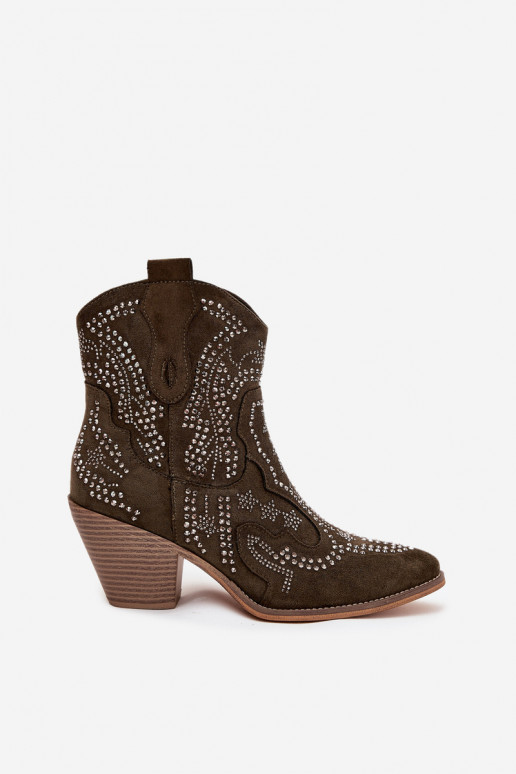 siltināti Sieviešu kovboju stila puszābaki Ar Dekorāciju haki krāsas Lelira