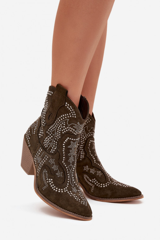 siltināti Sieviešu kovboju stila puszābaki Ar Dekorāciju haki krāsas Lelira