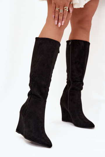 siltināti sieviešu garie zābaki Uz Ķīļa melnas krāsas Rosina