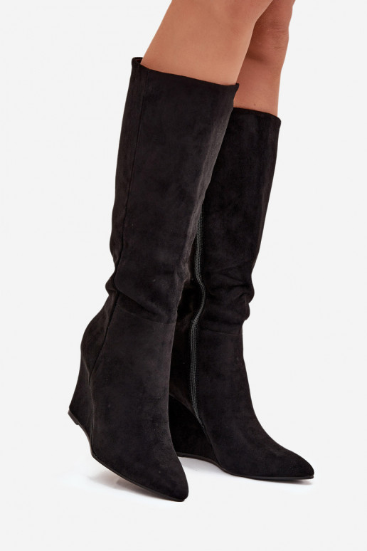 siltināti sieviešu garie zābaki Uz Ķīļa melnas krāsas Rosina siltināti sieviešu garie zābaki Uz Ķīļa melnas krāsas Rosina