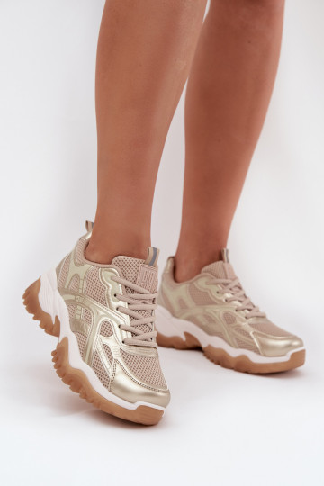 sporta apavi Sneakers modeļa apavi Sieviešu Big Star SS274014 HI-POLY SYSTEM smilšu krāsas-Zelta krāsas 2