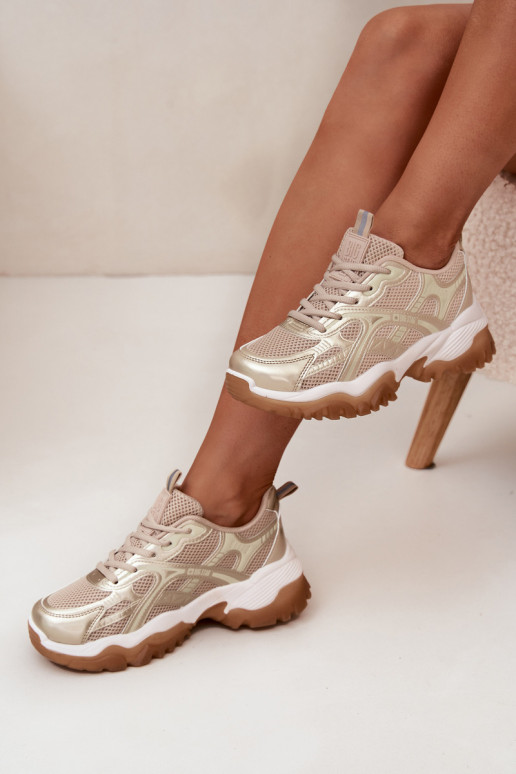 sporta apavi Sneakers modeļa apavi Sieviešu Big Star SS274014 HI-POLY SYSTEM smilšu krāsas-Zelta krāsas