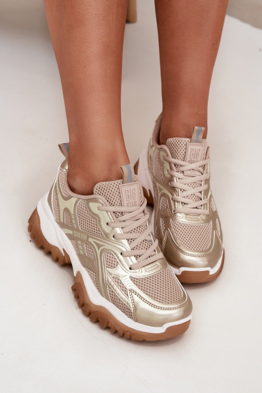 sporta apavi Sneakers modeļa apavi Sieviešu Big Star SS274014 HI-POLY SYSTEM smilšu krāsas-Zelta krāsas