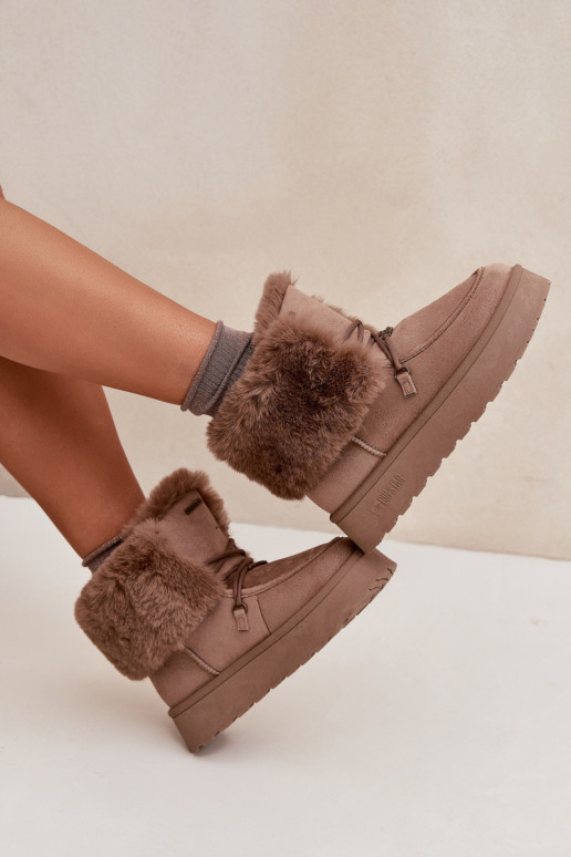 sniega apavi Sieviešu ar platformu ar kažokādu I INiązaniem Big Star SS274114 smilšu krāsas