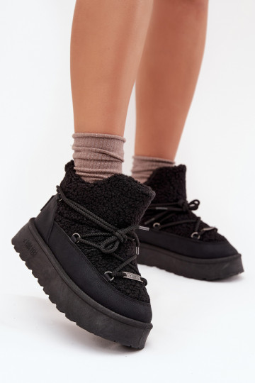 sniega apavi Sieviešu ar platformu ar kažokādu Typu Baranek Big Star SS274109 melnas krāsas