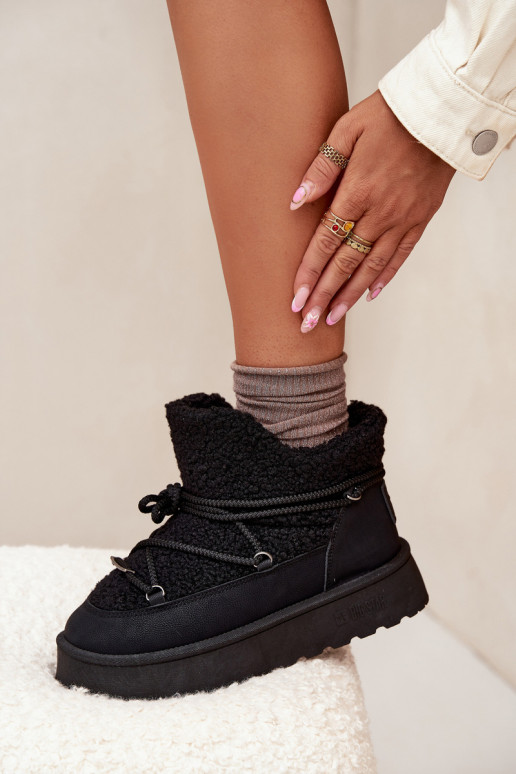 sniega apavi Sieviešu ar platformu ar kažokādu Typu Baranek Big Star SS274109 melnas krāsas