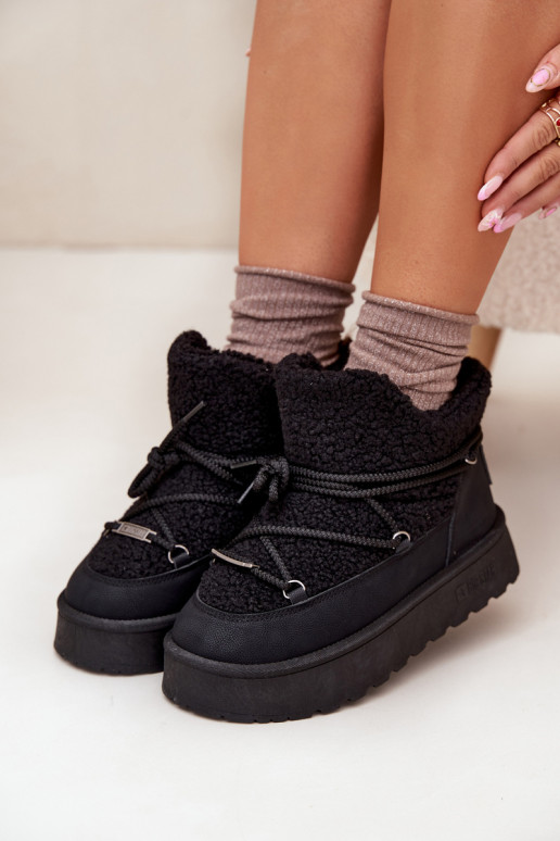 sniega apavi Sieviešu ar platformu ar kažokādu Typu Baranek Big Star SS274109 melnas krāsas