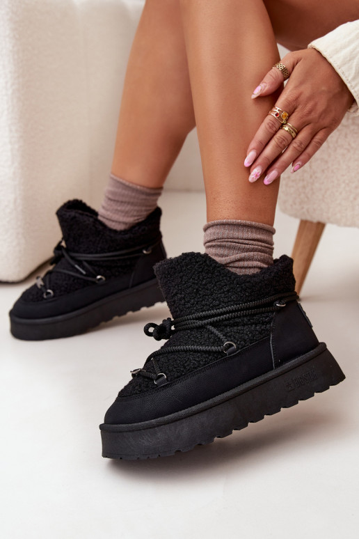 sniega apavi Sieviešu ar platformu ar kažokādu Typu Baranek Big Star SS274109 melnas krāsas