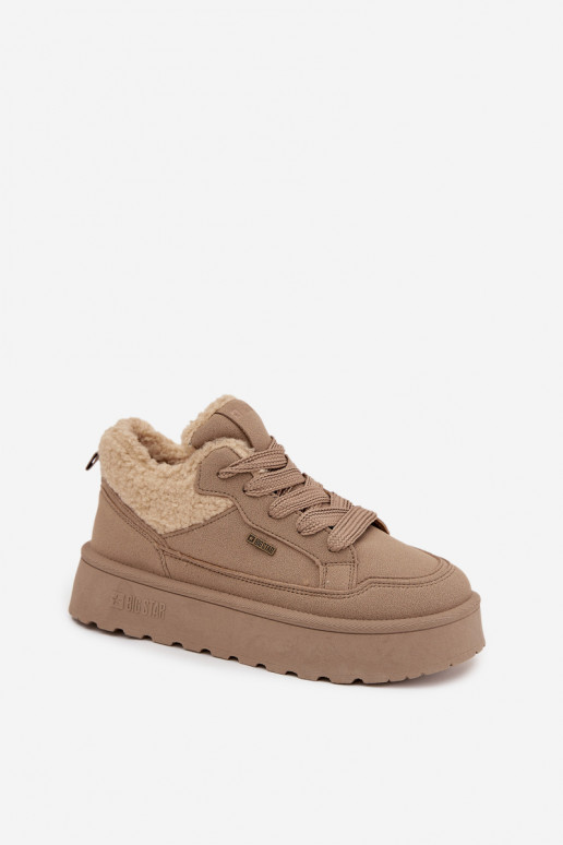 Sneakers modeļa apavi Sieviešu ar platformu ar kažokādu Typu Baranek Big Star SS274105 smilšu krāsas Sneakers modeļa apavi Sieviešu ar platformu ar kažokādu Typu Baranek Big Star SS274105 smilšu krāsas