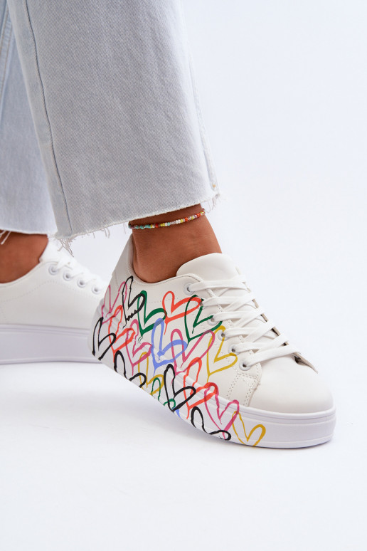 Sieviešu Sneakers modeļa apavi Ar Sirsniņām baltas krāsas Claral Sieviešu Sneakers modeļa apavi Ar Sirsniņām baltas krāsas Claral