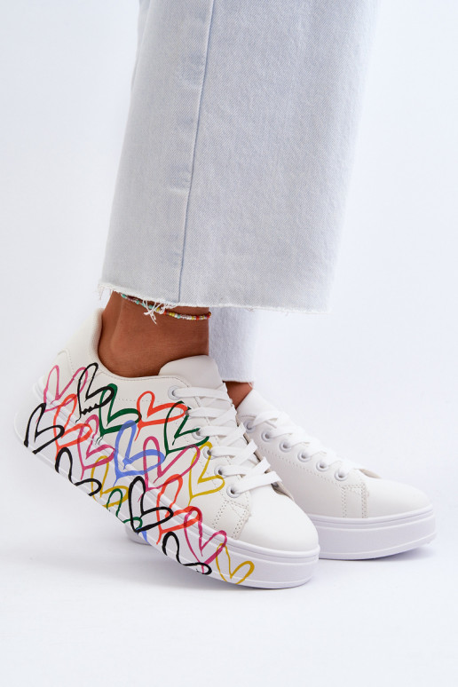 Sieviešu Sneakers modeļa apavi Ar Sirsniņām baltas krāsas Claral Sieviešu Sneakers modeļa apavi Ar Sirsniņām baltas krāsas Claral