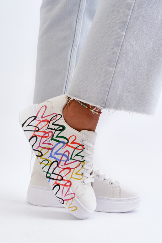 Sieviešu Sneakers modeļa apavi Ar Sirsniņām baltas krāsas Claral Sieviešu Sneakers modeļa apavi Ar Sirsniņām baltas krāsas Claral