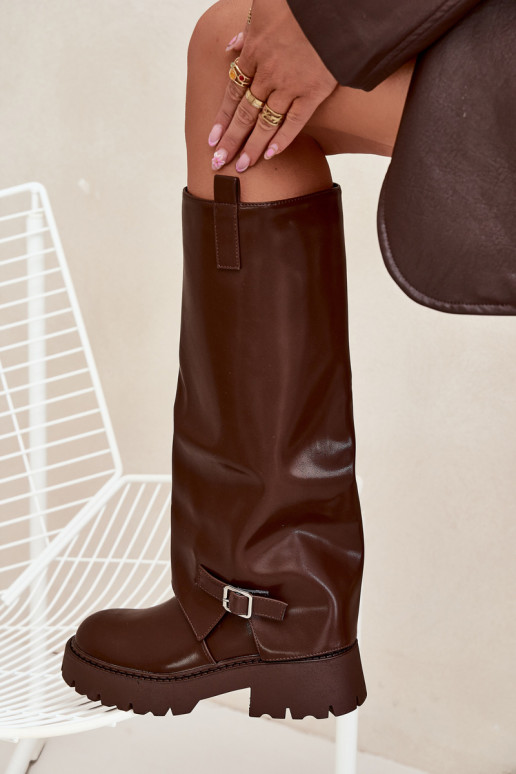 siltināti garie zābakiINyIniniętą CholeInką I ar sprādzēm CzekoladoIne Fiorae