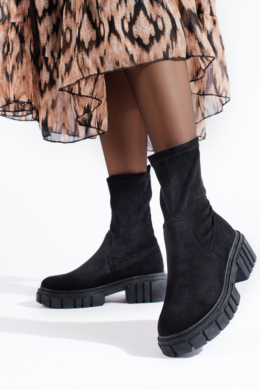 melnas krāsas zābaki zamšādas sieviešu