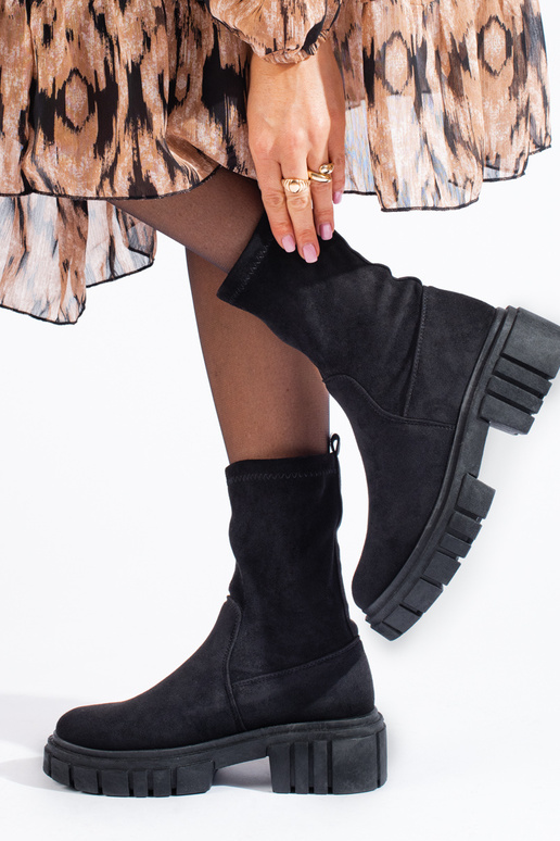 melnas krāsas zābaki zamšādas sieviešu