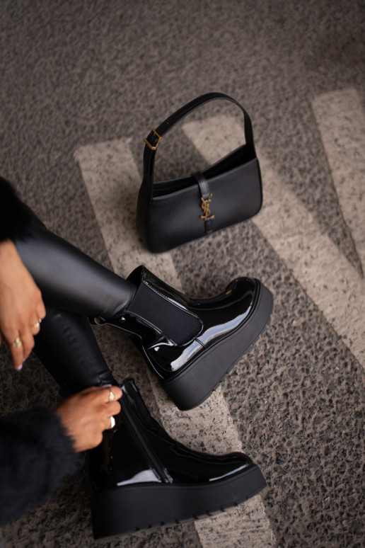 Laque Sieviešu puszābaki ar platformu I Koturnie siltināti melnas krāsas INloedia