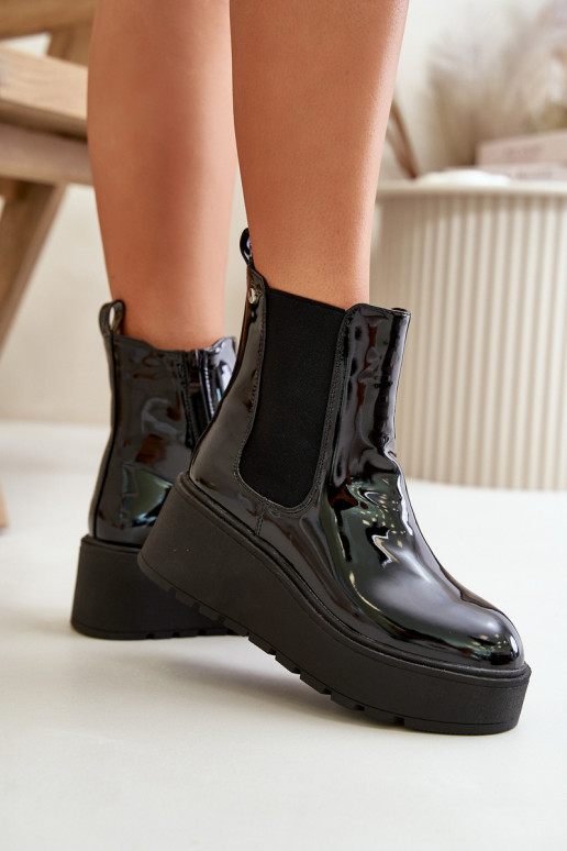 Laque Sieviešu puszābaki ar platformu I Koturnie siltināti melnas krāsas INloedia