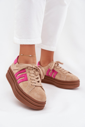 Sneakers modeļa apavi Sieviešu ar platformuIeslēgtsturalnego zamšādasu smilšu krāsas-Rozā krāsas Eldira 2