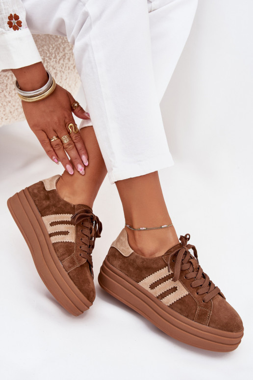 Sneakers modeļa apavi Sieviešu ar platformuIeslēgtsturalnego zamšādasu brūnas krāsas Eldira Sneakers modeļa apavi Sieviešu ar platformuIeslēgtsturalnego zamšādasu brūnas krāsas Eldira