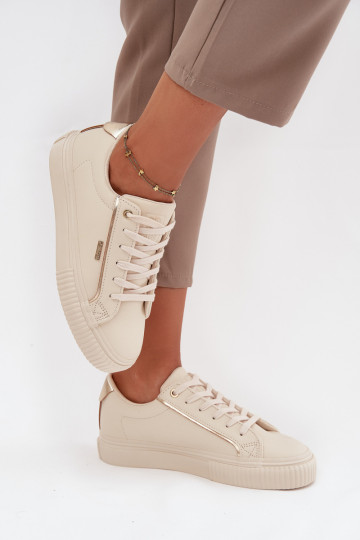 Sieviešu Sneakers modeļa apavi no eko ādas Big Star SS274027 smilšu krāsas-Zelta krāsas