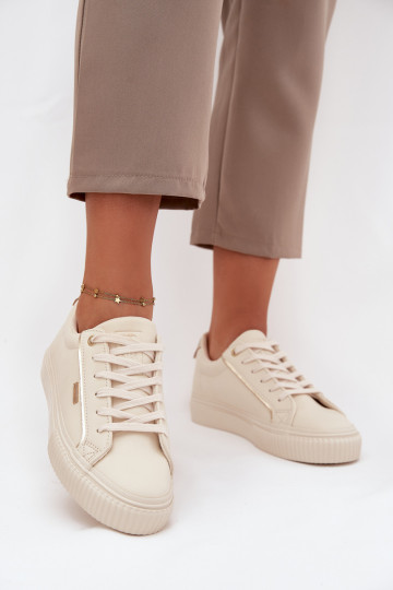 Sieviešu Sneakers modeļa apavi no eko ādas Big Star SS274027 smilšu krāsas-Zelta krāsas 2