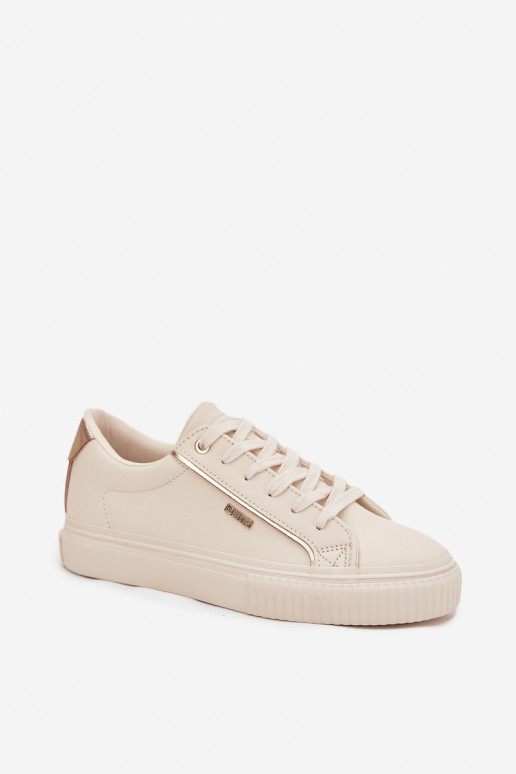 Sieviešu Sneakers modeļa apavi no eko ādas Big Star SS274027 smilšu krāsas-Zelta krāsas Sieviešu Sneakers modeļa apavi no eko ādas Big Star SS274027 smilšu krāsas-Zelta krāsas