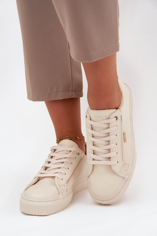 Sieviešu Sneakers modeļa apavi no eko ādas Big Star SS274027 smilšu krāsas-Zelta krāsas Sieviešu Sneakers modeļa apavi no eko ādas Big Star SS274027 smilšu krāsas-Zelta krāsas