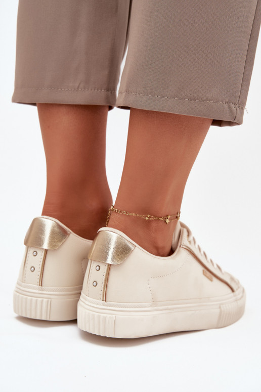 Sieviešu Sneakers modeļa apavi no eko ādas Big Star SS274027 smilšu krāsas-Zelta krāsas Sieviešu Sneakers modeļa apavi no eko ādas Big Star SS274027 smilšu krāsas-Zelta krāsas