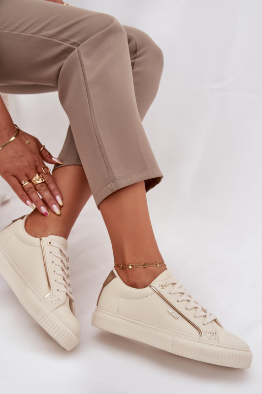 Sieviešu Sneakers modeļa apavi no eko ādas Big Star SS274027 smilšu krāsas-Zelta krāsas Sieviešu Sneakers modeļa apavi no eko ādas Big Star SS274027 smilšu krāsas-Zelta krāsas