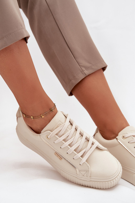 Sieviešu Sneakers modeļa apavi no eko ādas Big Star SS274027 smilšu krāsas-Zelta krāsas Sieviešu Sneakers modeļa apavi no eko ādas Big Star SS274027 smilšu krāsas-Zelta krāsas