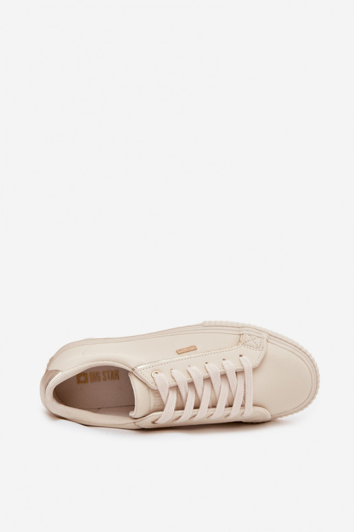 Sieviešu Sneakers modeļa apavi no eko ādas Big Star SS274027 smilšu krāsas-Zelta krāsas Sieviešu Sneakers modeļa apavi no eko ādas Big Star SS274027 smilšu krāsas-Zelta krāsas