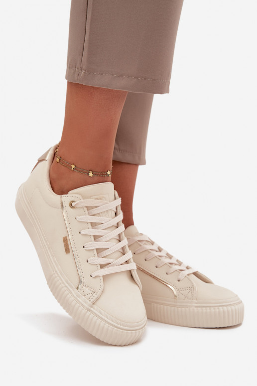 Sieviešu Sneakers modeļa apavi no eko ādas Big Star SS274027 smilšu krāsas-Zelta krāsas Sieviešu Sneakers modeļa apavi no eko ādas Big Star SS274027 smilšu krāsas-Zelta krāsas