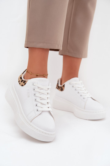 Sneakers modeļa apavi Sieviešu ar platformu Big Star SS274247 baltas krāsas ar leoparda kažokādas rakstu 2