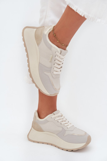 siltināti Sneakers modeļa apavi Sieviešu ar platformu Big Star SS274008 HI-POLY SYSTEM Ziloņkaula krāsas