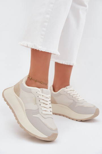 Siltinātas ziloņa kaula krāsas sieviešu sneakers stila kurpes ar platformu Big Star SS274008 HI-POLY SYSTEM 2