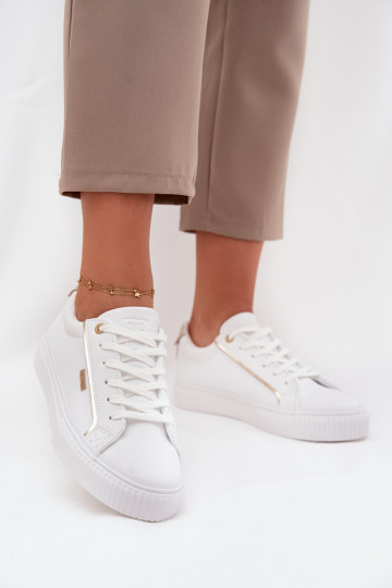 Sieviešu Sneakers modeļa apavi no eko ādas Big Star SS274026 Baltas-Zelta krāsas